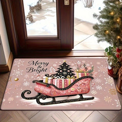 1Pc Christmas Pink Sleigh Doormat Merry & Bright Living