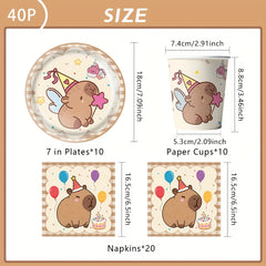 40/41/51/60pcs Capybara Party Supplies Set Disposable Tableware Paper Plates Napkins Cups Tablecloth Forks for Birthday Celebrations for Halloween Christmas Event & Party Supplies Halloween&Christmas