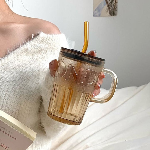 Jiageng 1831427 Thick Glass Mug With Lid And A Straw