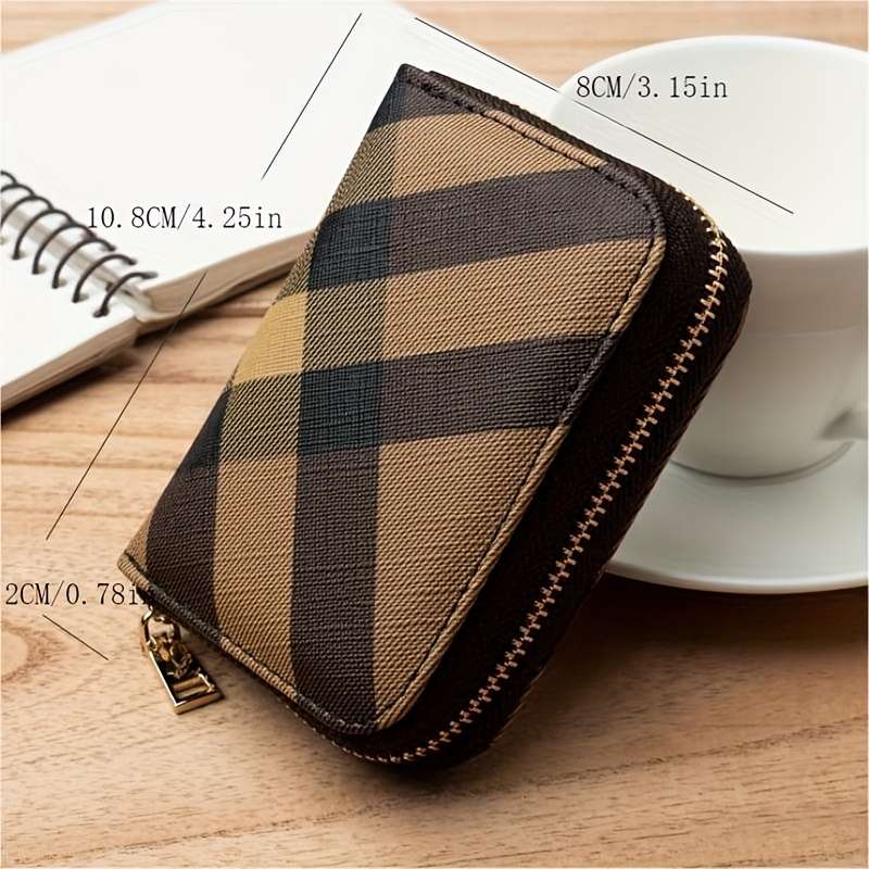 1pc Vintage Plaid Zipper Coin Purse Credit Card Holder