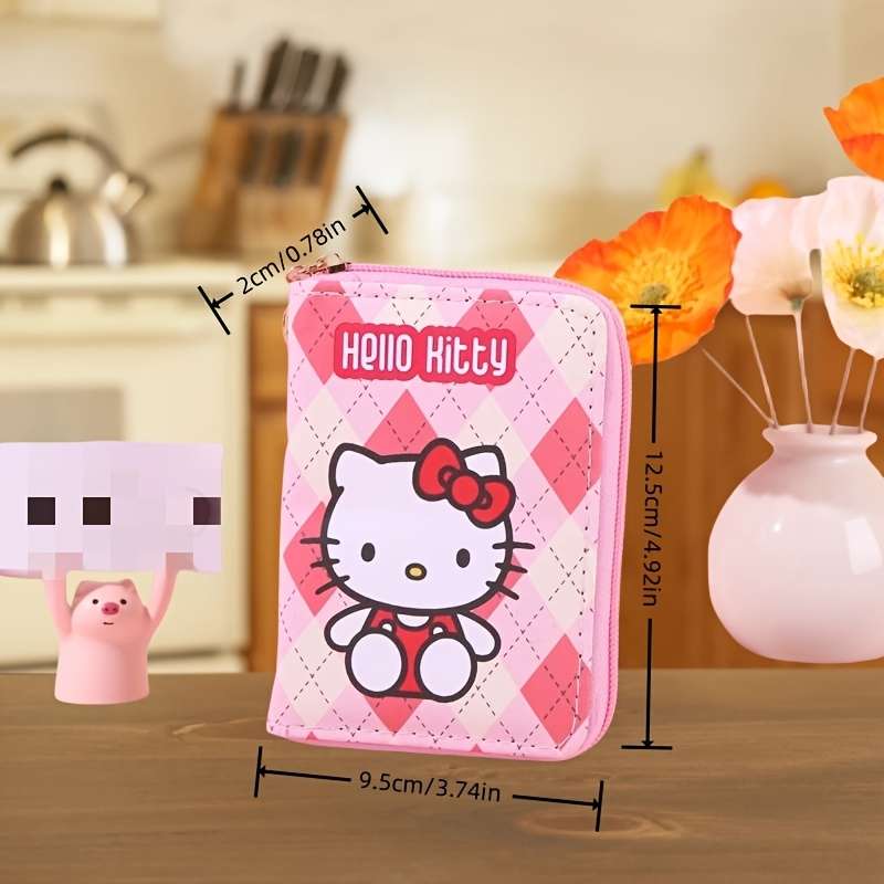 1pc Sanrio Hello Kitty Kulomi Cinnamon Dog Printed Short Wallet - Cute Zipper PU Leather Key and Ca