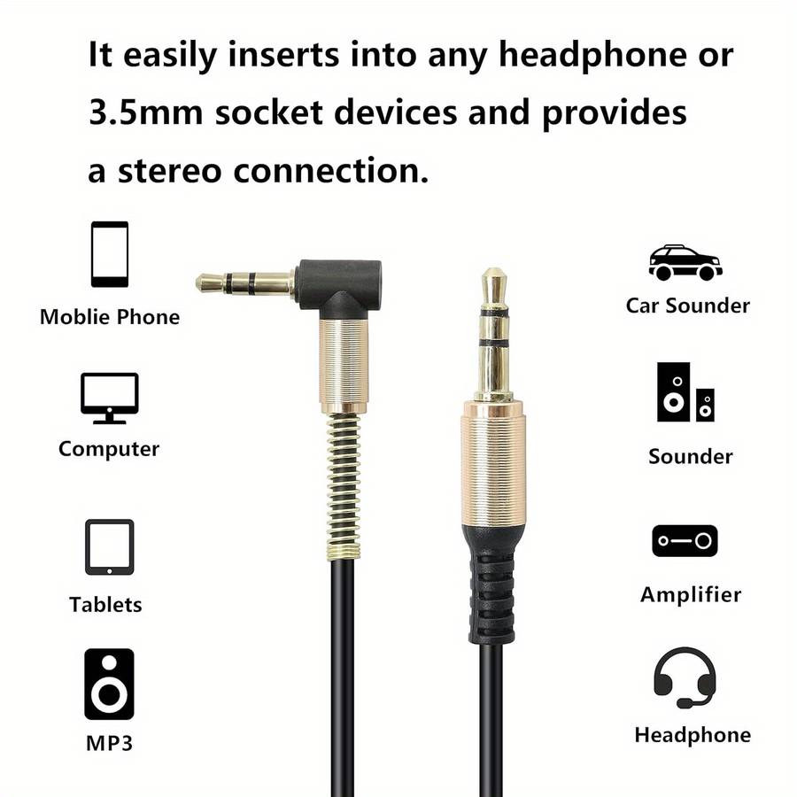 1pc 3.5mm Audio Coiled Cable Right Angle 3.5mm Male to Male Stereo TRS Cable for Car Stereo Sm