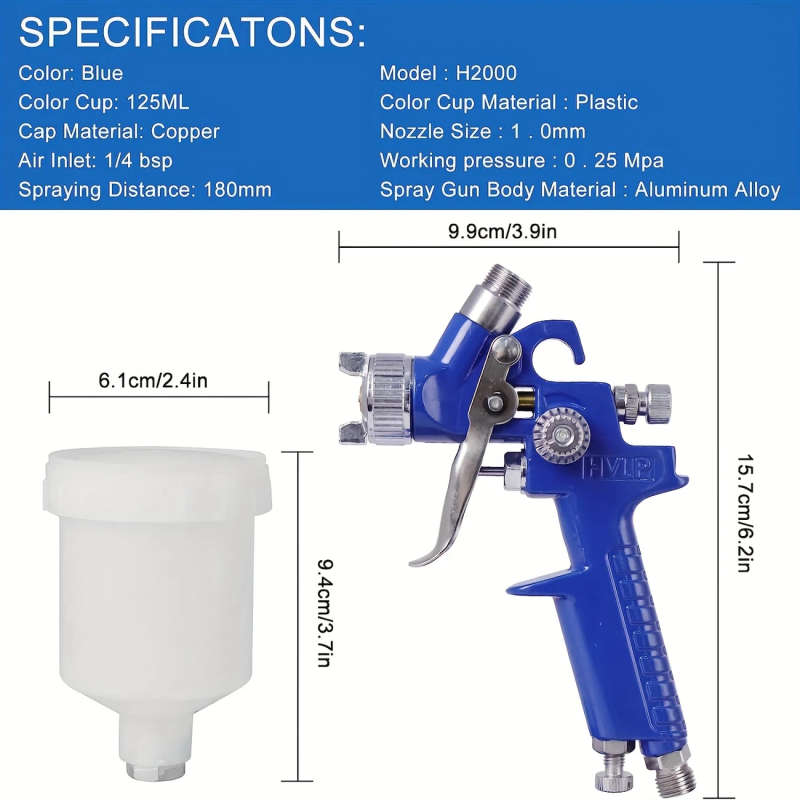 1pc H-2000 Professional Mini Spray Gun for Small Repairs 1.0 Nozzle 250ml Paint Pot Manual Operation Durable Material