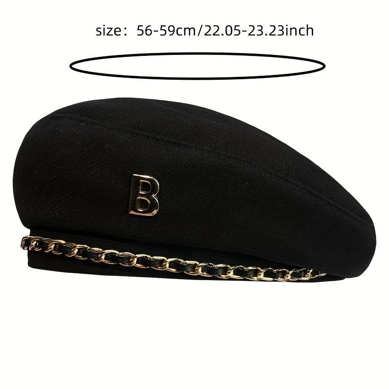 1pc Elegant Chain Decor Beret Lightweight British Style Painter Cap