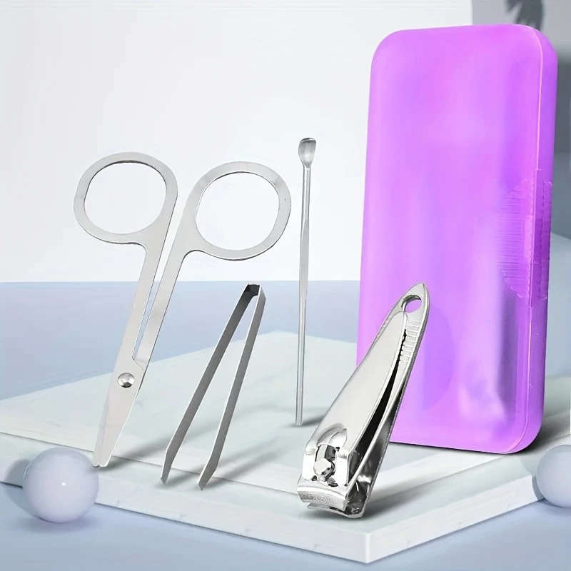 4pcs Professional Nail Clipper Set Stainless Steel Straight Blade Modern Style Unscented Includes Clippers Cuticle Trimmers Files with Storage Case for Home or Salon Use