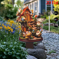 2D Flat Many Gnomes And Houses Decoration