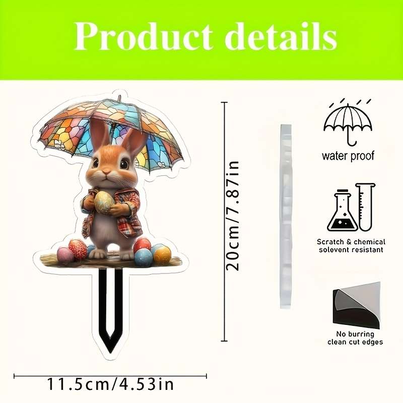 1pc 2D Flat Pack of Art Revival Style Rabbit and Easter Egg Acrylic Garden Stakes