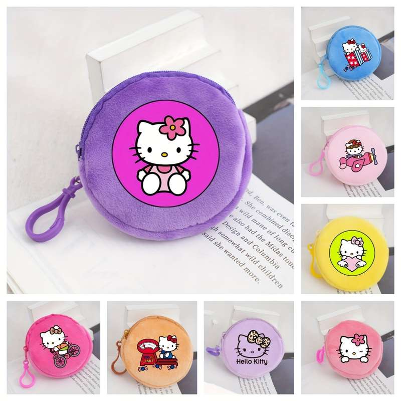1pc Sanrio Hello Kitty Coin Pouch Round Zippered Purse Cute Plush Wallet