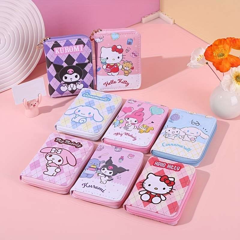 1pc Sanrio Hello Kitty Kulomi Cinnamon Dog Printed Short Wallet - Cute Zipper PU Leather Key and Ca