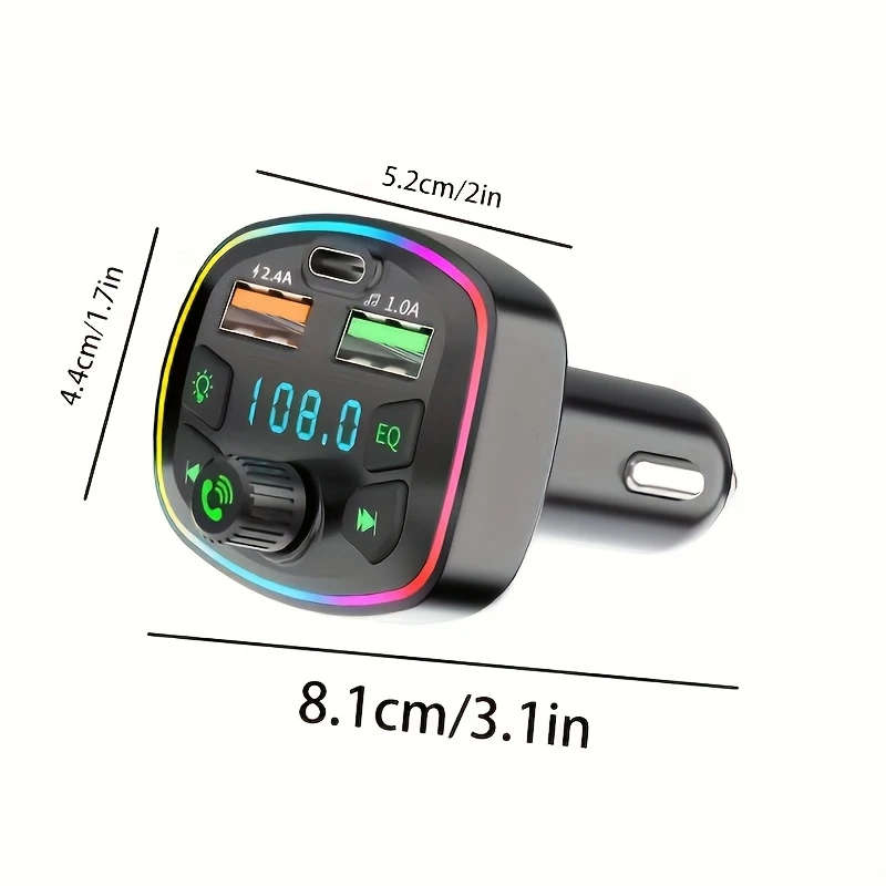 1pc Wireless Car Charger MP3 Player Rainbow Metallic Finish Multi-Function USB Receiver