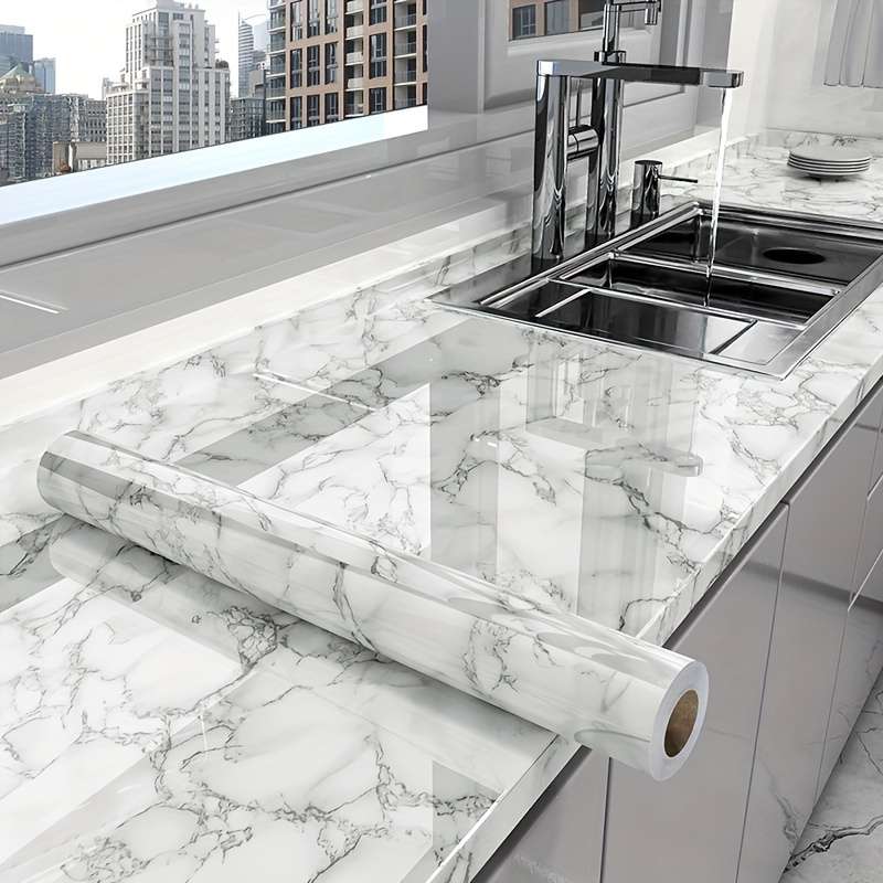 1pc Marble Pattern Self-Adhesive Kitchen Countertop Sticker 200x40cm
