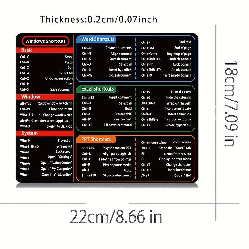 1pc Simple Windows Shortcuts Mouse Pad