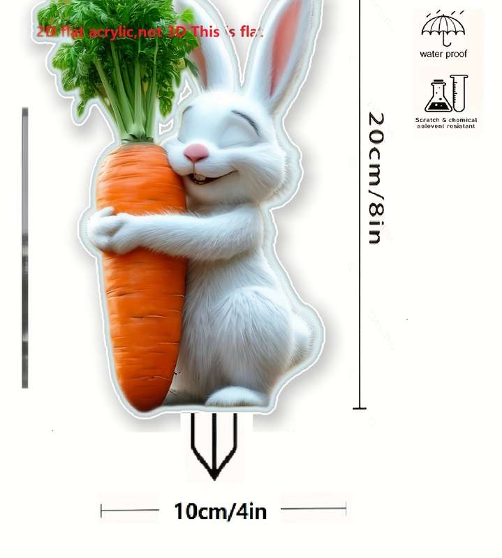 1pc 2D Flat Adorable Rabbit with Carrot Garden Stake Acrylic Perfect Easter Gift for Outdoo