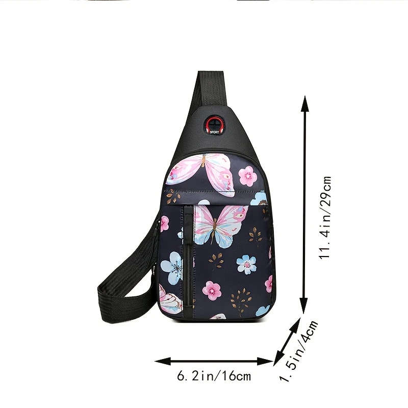 1pc Floral Print Womens Crossbody Sling Bag Versatile Nylon Chest Pack