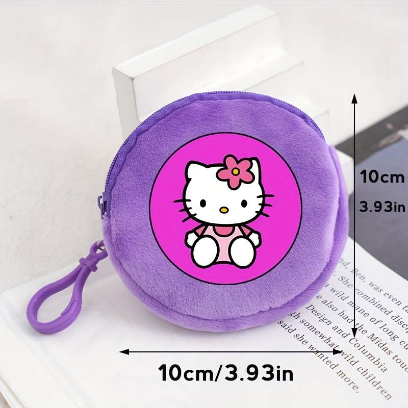 1pc Sanrio Hello Kitty Coin Pouch Round Zippered Purse Cute Plush Wallet