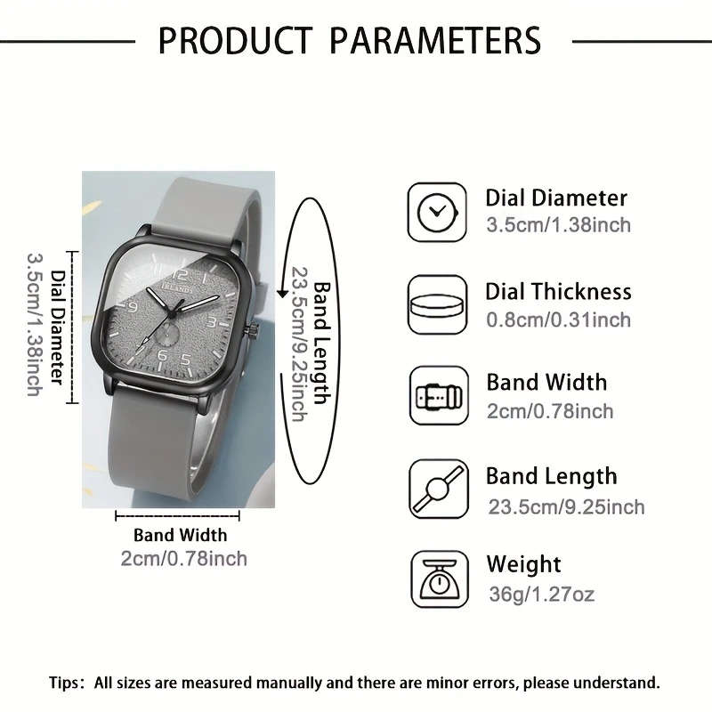 1pc Stylish Men's Square Dial Quartz Watch