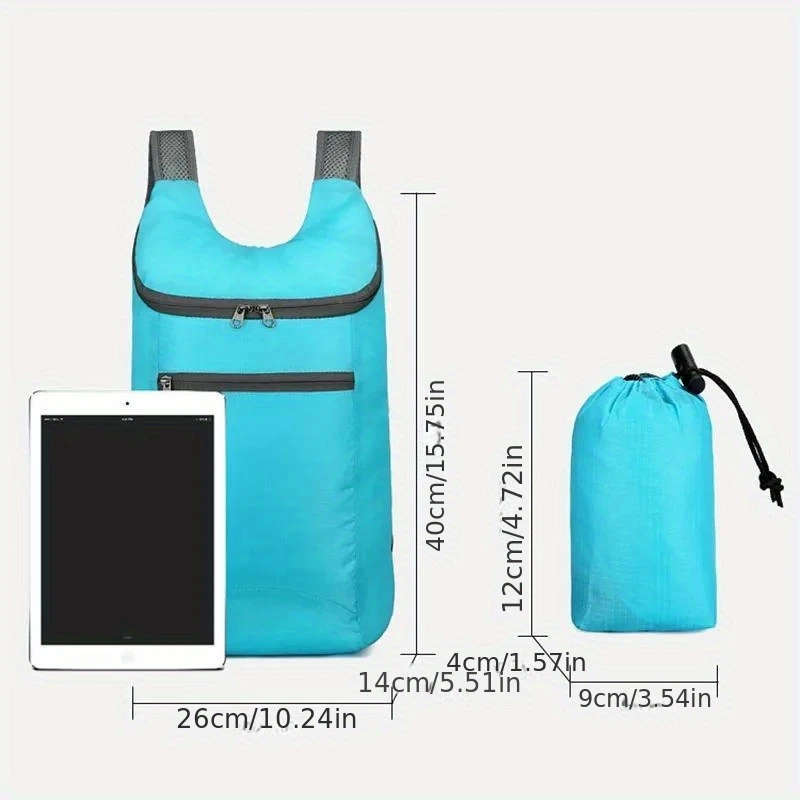 1pc Lightweight Nylon Backpack Foldable Adjustable Straps Zippered