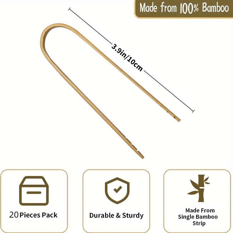 20Pcs Mini Bamboo Tongs Disposable Wooden BBQ Tongs Natural Toast Tongs