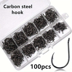 100 Pcs High Carbon Steel Overturned Fishing Hooks Sport Circle Hooks with Tackle Box(副本)