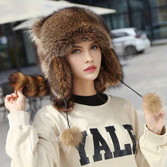 1pc Thick Faux Fur Pilot Hat Warm Coldproof Trapper Hat With Ear Flap Ski Hat Cute With Tail Ha