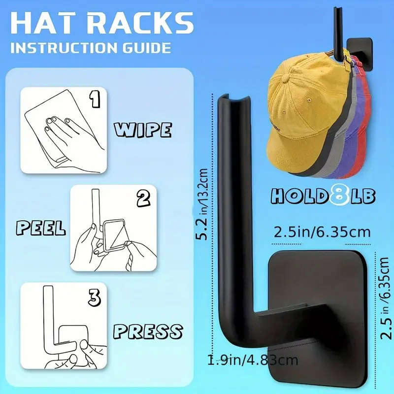 1pc Fashion Wall Mount Hat and Key Hooks Easy Install Self-Adhesive Space-Saving Versatile Organizer for Home and Dorm