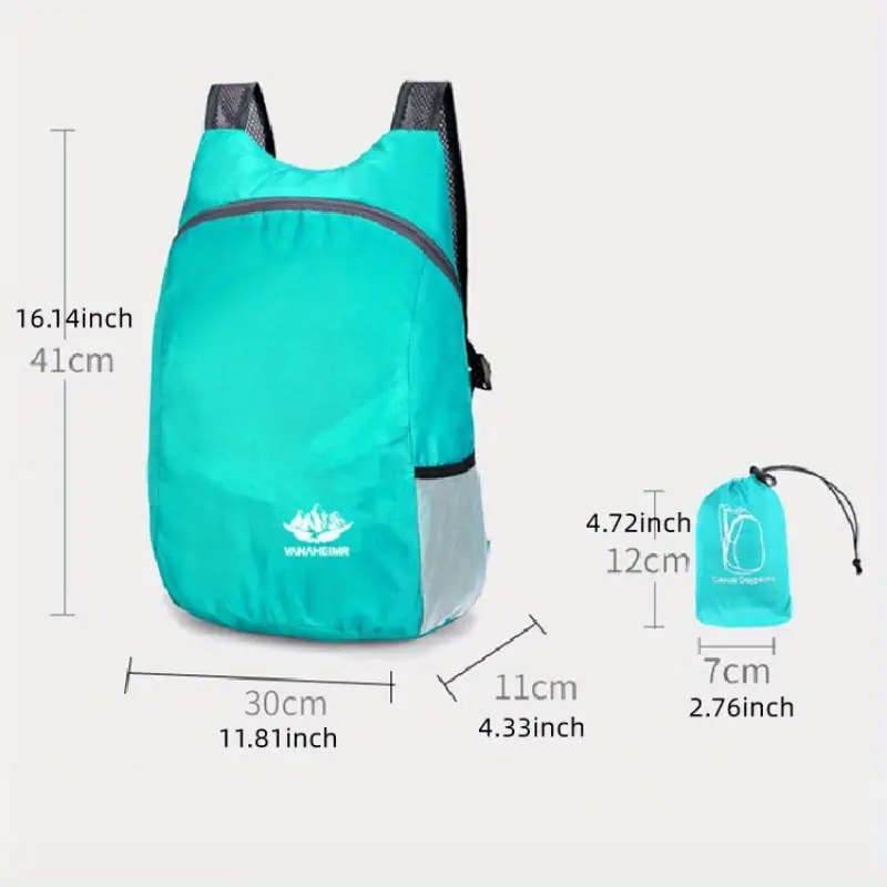 1pc Ultra-Lightweight Foldable Backpack Teal Waterproof Durable Travel Bag
