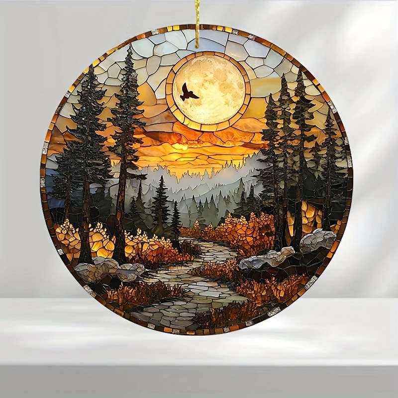 1pc 2D Flat Bohemian Sunset Mountain View Light Catcher 7.62cm