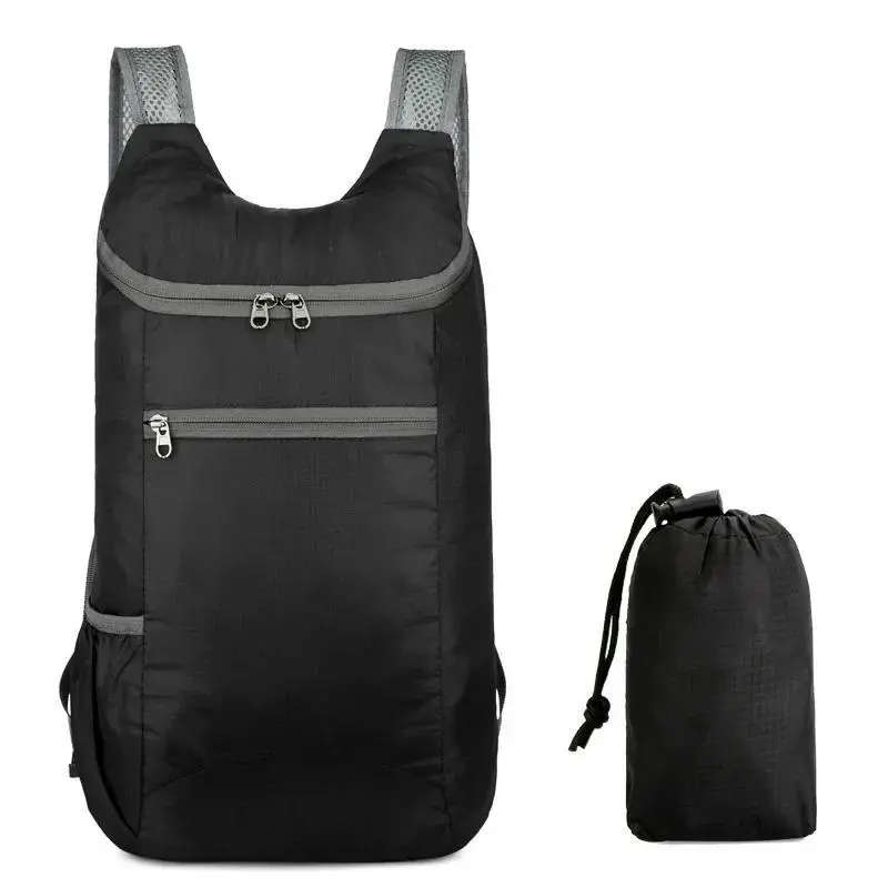 1pc Lightweight Nylon Backpack Foldable Adjustable Straps Zippered