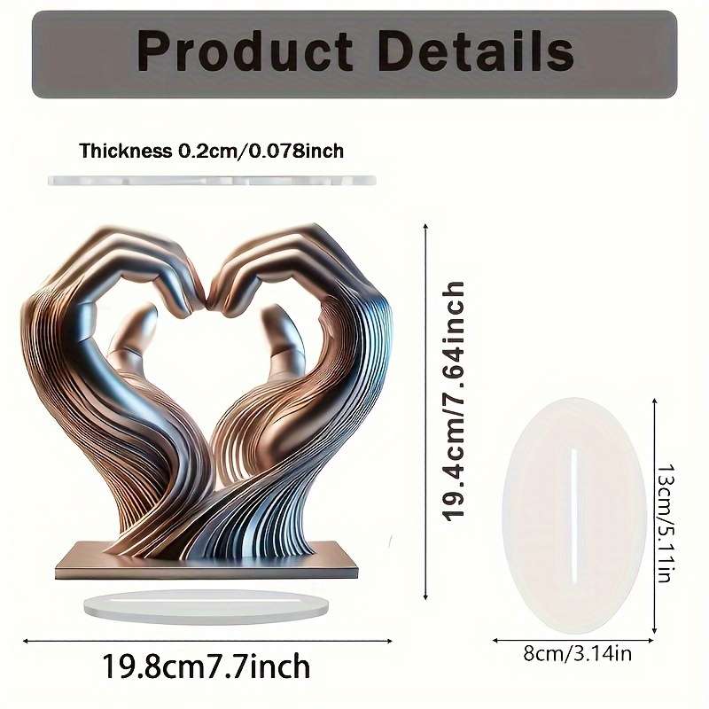 1pc 2D Flat Acrylic Charming Acrylic Hand and Heart Table Sculpture