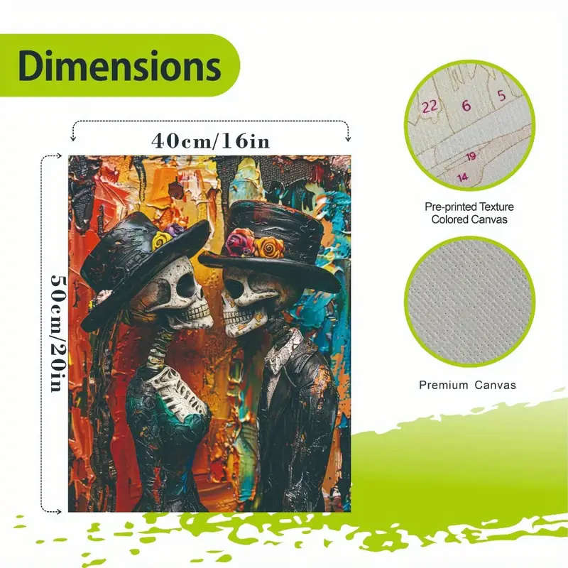 1pc Skeleton Couple DIY Painting Kit 40.64x50.8cm