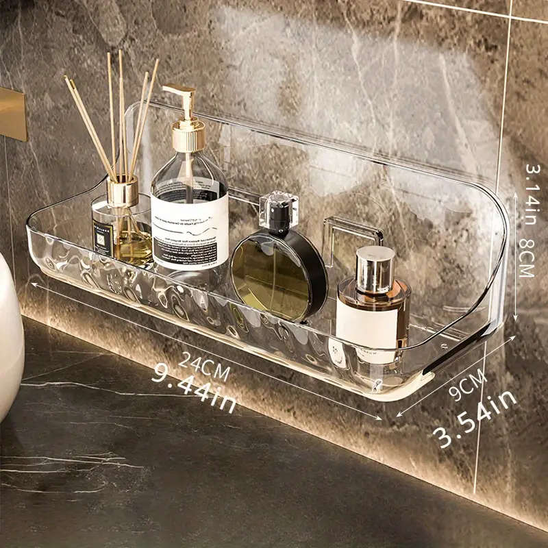 1pc Acrylic Wall-Mounted Storage Rack Transparent No-Drill Design for Bathroom Cosmetic Organization