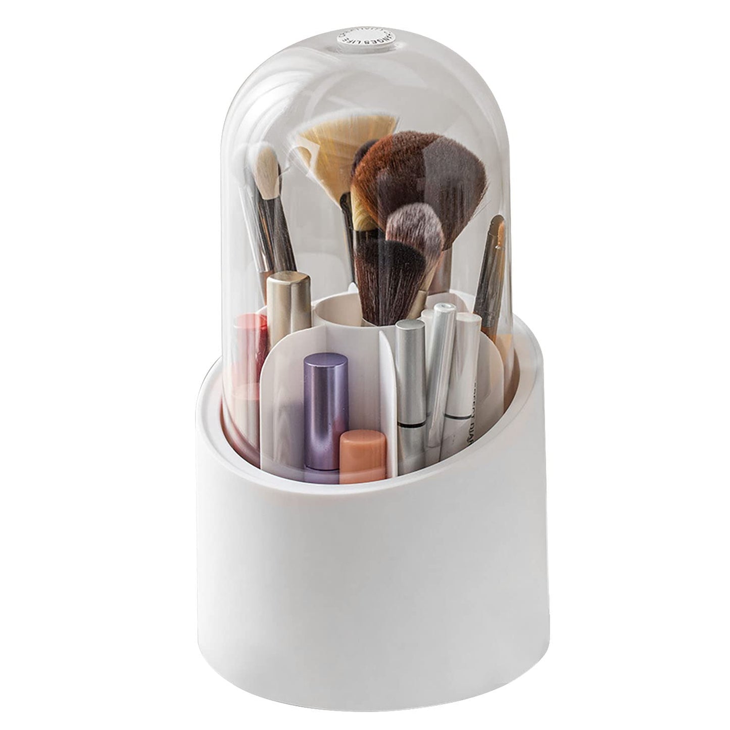 Makeup Brush Holder Organizer with Lid 360 Rotating Dustproof Makeup Brushes Container with Clear Acrylic Cover, Spinning Cosmetics Holders Storage Cup for Vanity Desktop Bathroom Countertop