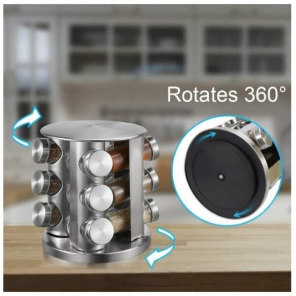 T01 Stainless Steel 12 Jar Rotating Spice Rack
