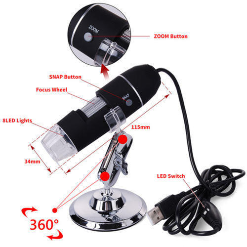 500X 8 LED USB Digital Microscope Endoscope Zoom Camera Magnifier + Stand