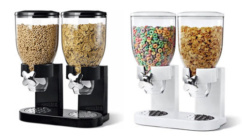 Double Cereal Dispenser Dry Food Storage Container Dispenser Machine (White/Black)