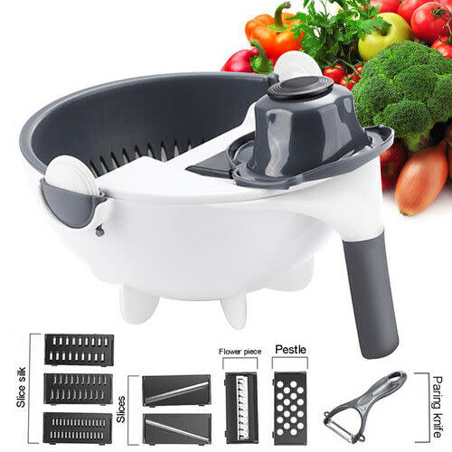 9 In 1 Multifunction Magic Rotate Vegetable Fruit Cutter Grater w/Washing Basket