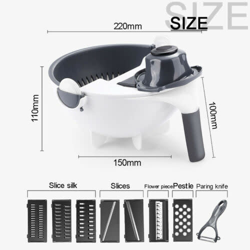 9 In 1 Multifunction Magic Rotate Vegetable Fruit Cutter Grater w/Washing Basket