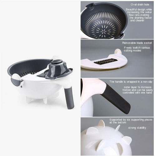 9 In 1 Multifunction Magic Rotate Vegetable Fruit Cutter Grater w/Washing Basket