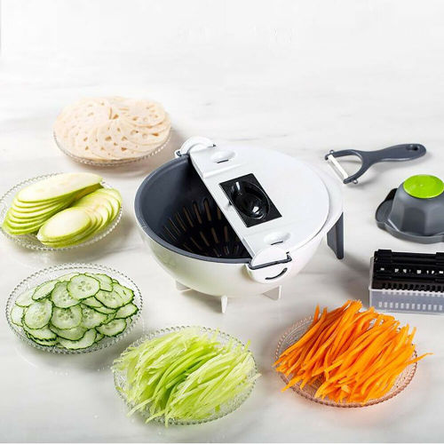 9 In 1 Multifunction Magic Rotate Vegetable Fruit Cutter Grater w/Washing Basket