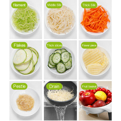9 In 1 Multifunction Magic Rotate Vegetable Fruit Cutter Grater w/Washing Basket