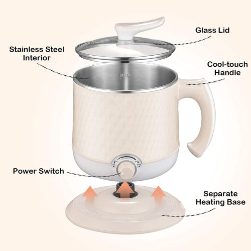 1.8L Multi-function Portable Travel Egg Steam Noodle Pot Stainless Steel Mini Electric Rice Cooker
