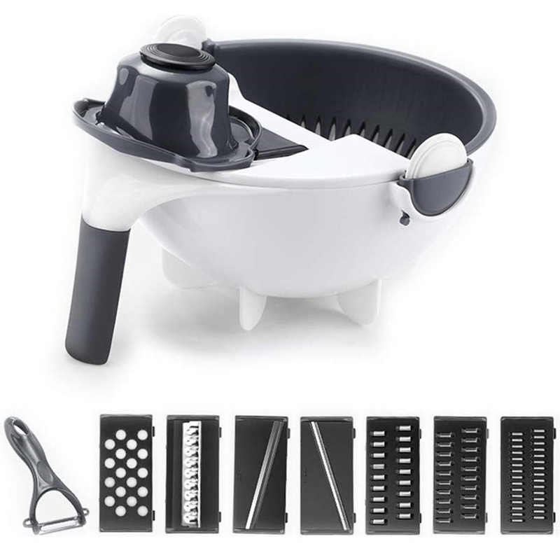9 In 1 Multifunction Magic Rotate Vegetable Fruit Cutter Grater w/Washing Basket