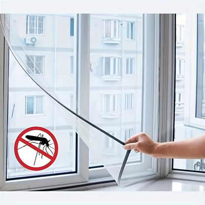 Traditional Style Adhesive DIY Window Screen Net Curtain Set with Hooks and Tape, Cuttable Mosquito Screen for Multiple Windows, Home Decoration Accessories - 1 Set