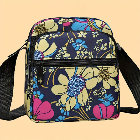 Women's floral crossbody bag, multi-layered shoulder handbag, stylish phone wallet with adjustable shoulder strap, casual everyday zipper handbag