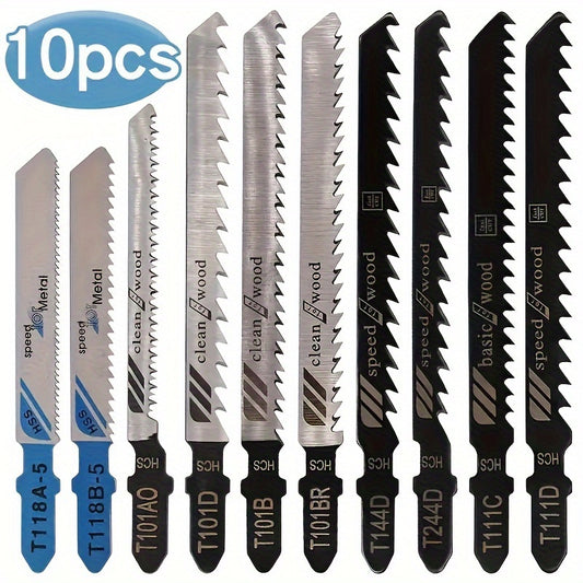10pcs Jigsaw Blade Set - Fine & Coarse Teeth For Wood, Metal, Plastic - Prevents Edge Collapse & Explosion