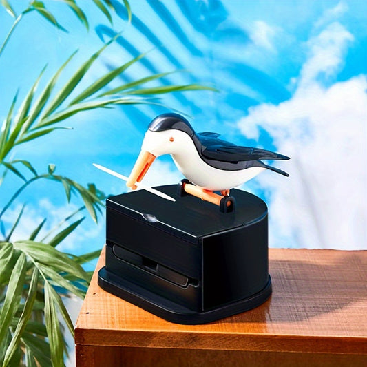 Creative Bird Shaped Toothpick Dispenser - Novelty Push-Type Plastic Toothpick Holder for Home and Kitchen Decoration