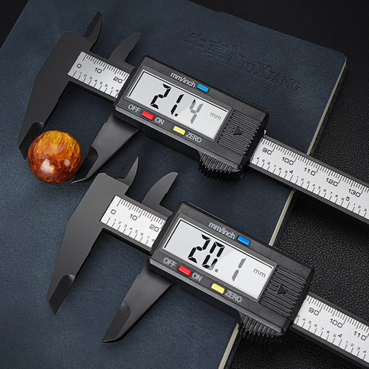 1-Pack Carbon Fiber Digital Vernier Caliper, Electronic LCD Display Micrometer Measuring Tool with Triangular Scale - Precision Gauge, Range 150mm, Accuracy 0.1mm