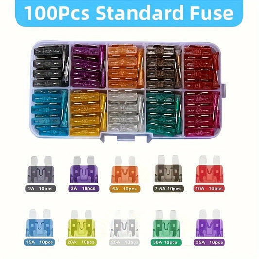100 Piece Premium Medium Blade Automotive Fuse Combo Kit