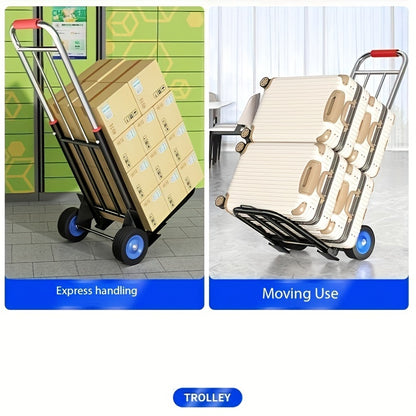 Heavy duty folding trolley with comfortable sponge handle, multifunctional iron luggage trolley with rubber wheels, portable fast handling and moving trolley for goods and appliances