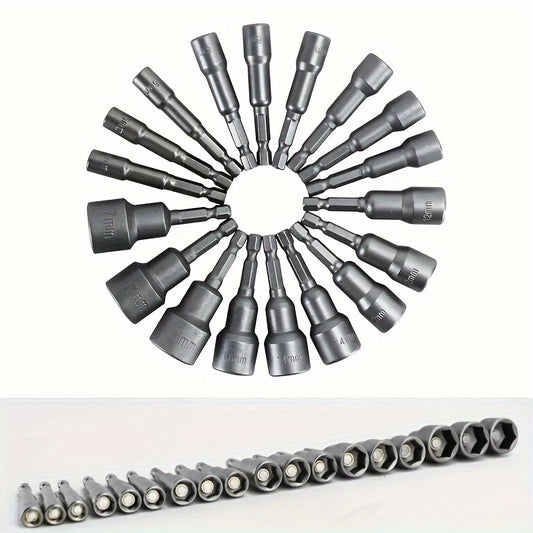 9-Piece Set of 5Mm to 13Mm Hex Socket Screwdriver Bits for Drills - Carbon Steel Construction